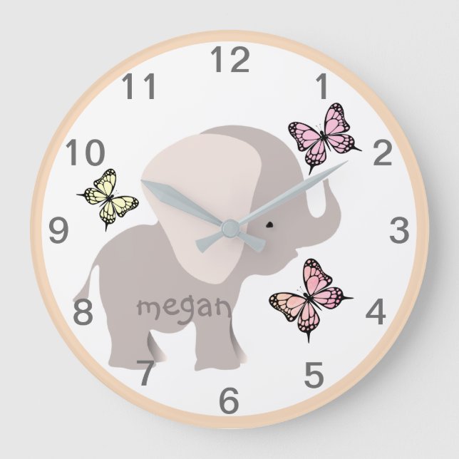 Reloj de pared de mariposa para bebé elefante pers (Anverso)