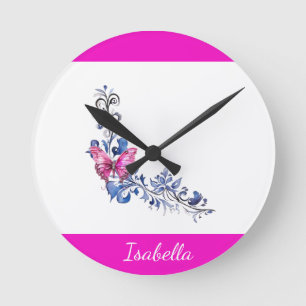 Reloj de pared de mariposa rosa de Bonito personal