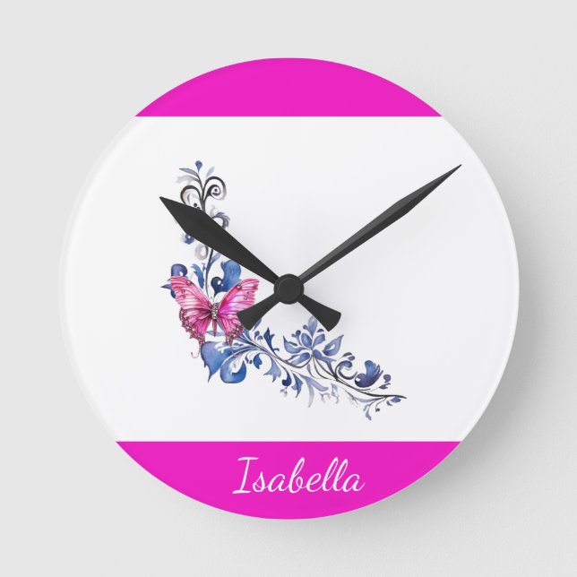 Reloj de pared de mariposa rosa de Bonito personal (Anverso)