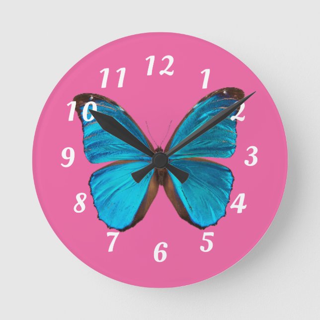 Reloj de pared de mariposa rosa y azul (Anverso)