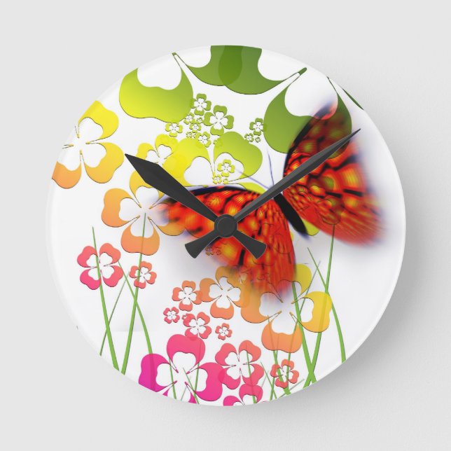 Reloj de pared de mariposa y flores (Anverso)
