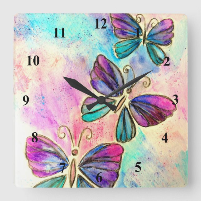 Reloj de pared de mariposas coloridas (Anverso)