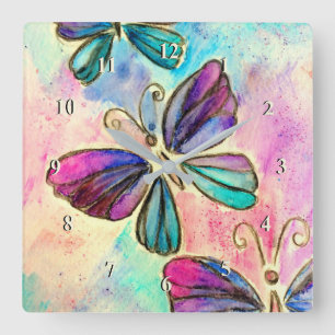 Reloj de pared de mariposas púrpura rosa