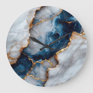 Reloj de pared de mármol azul y dorado de lujo
