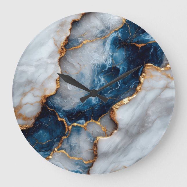 Reloj de pared de mármol azul y dorado de lujo (Anverso)