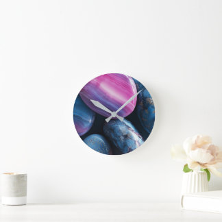 Reloj de pared de mármol de ágata azul y púrpura a