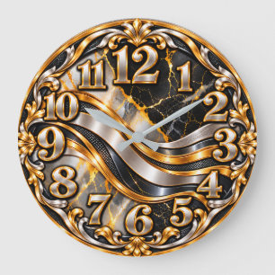 Reloj de pared de mármol de lujo de plata y oro pl