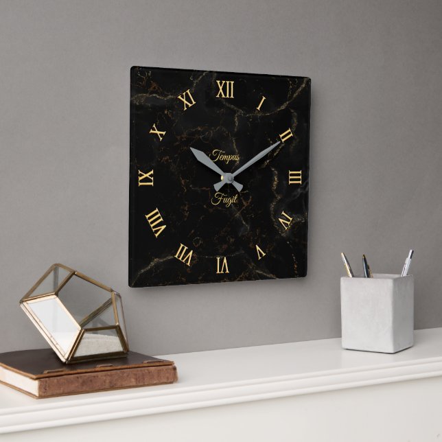 Reloj de pared de mármol negro con dorado (persona (Oficina)