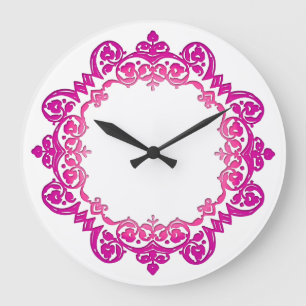 Reloj de pared de medallón floral rosado de vintag