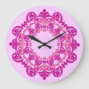 Reloj de pared de medallón floral rosado de vintag