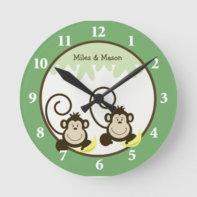 Reloj de pared de mellizos de monos tontos - Verde (Anverso)