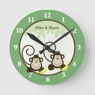 Reloj de pared de mellizos de monos tontos - Verde