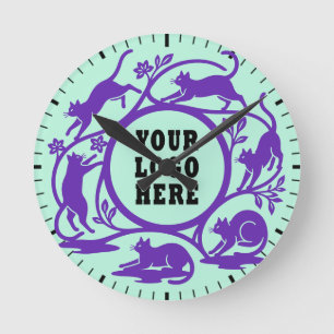 Reloj de pared de menta para gato morado personali