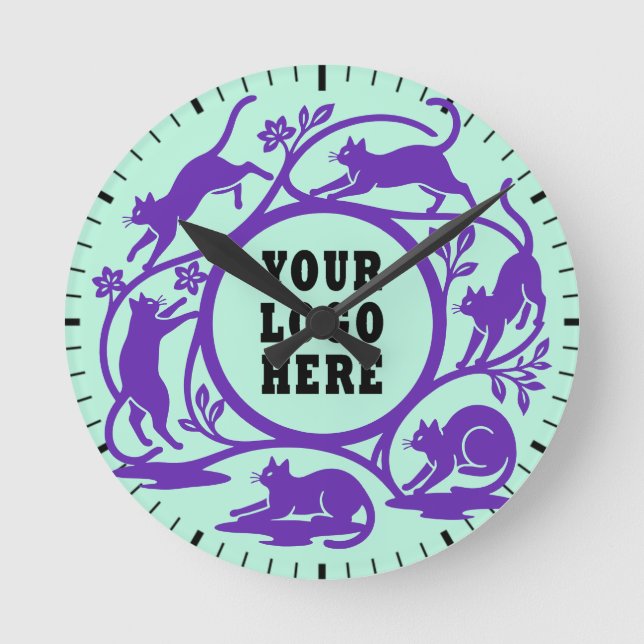 Reloj de pared de menta para gato morado personali (Anverso)