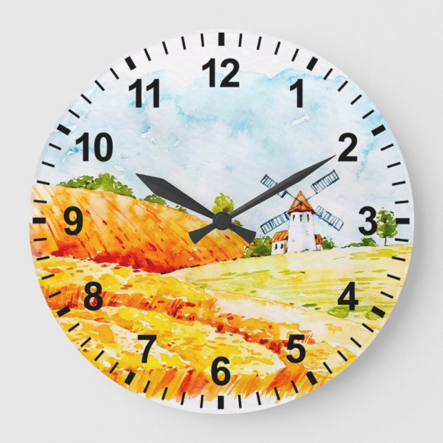 Reloj de pared de molino de viento de granja acuar (Anverso)
