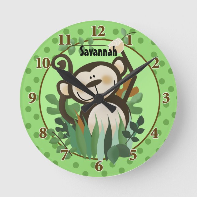 Reloj de pared de mono de la jungla (verde) Añadir (Anverso)