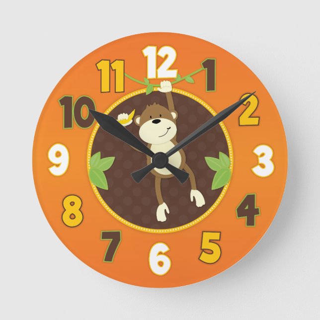 Reloj de pared de mono de naranja Jungle Safari (Anverso)