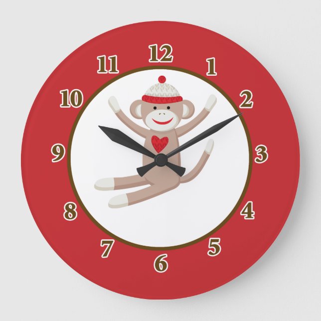 Reloj de pared de mono de sock (rojo) (Anverso)
