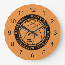 Reloj de pared de monograma de baloncesto