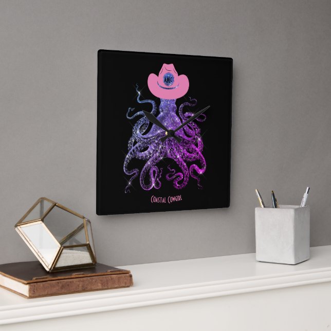 Reloj de pared de monograma rosado plateado de vac (Oficina)