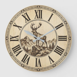 Reloj de pared de montaña de ciervo rústico   Caba