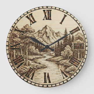 Reloj de pared de montaña y río