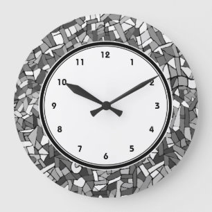 Reloj de pared de mosaico abstracto en blanco y ne