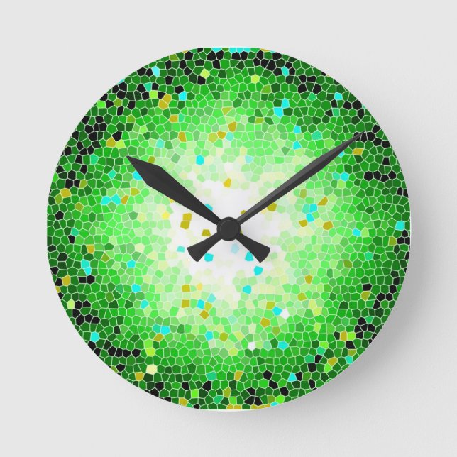 Reloj de pared de mosaico de cristal verde negro y (Anverso)