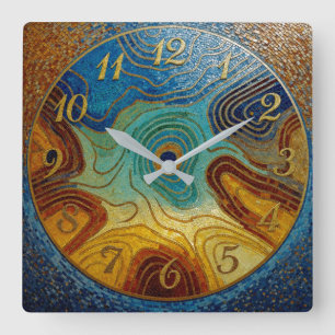 Reloj de pared de mosaico giratorio azul teal cian