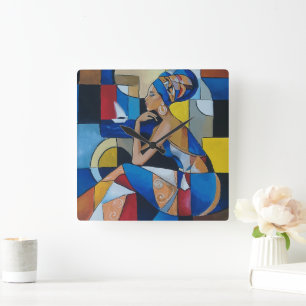 Reloj de pared de mujer africana cubista   A geomé
