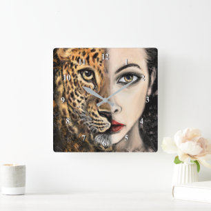 Reloj de pared de mujer leopardo