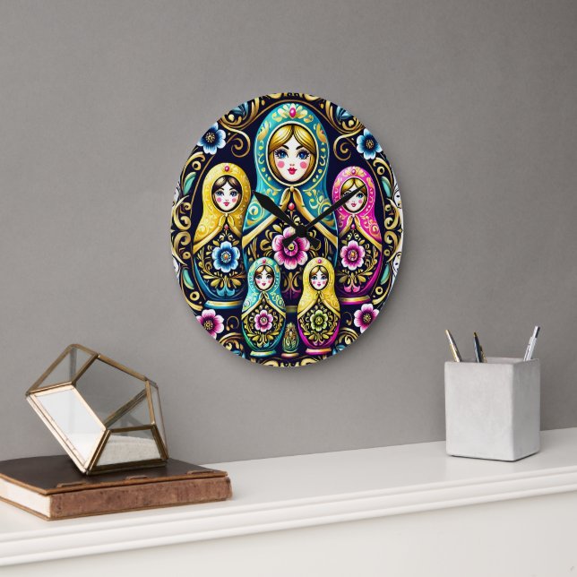 Reloj de pared de muñecas rusas babushka (Oficina)