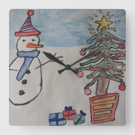 Reloj de pared de muñeco de nieve y árbol de Navid