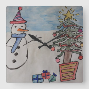 Reloj de pared de muñeco de nieve y árbol de Navid