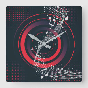 Reloj de pared de música moderna -tonos rojos y no