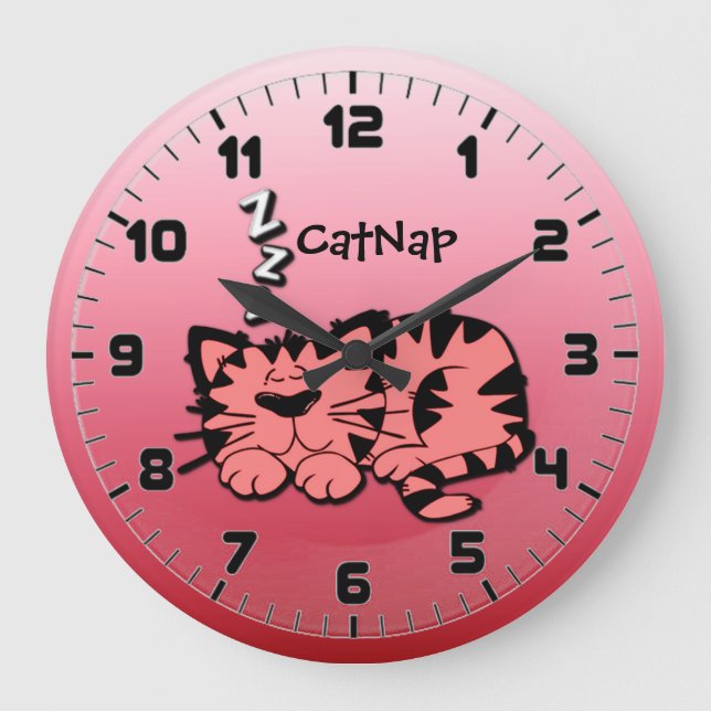 Reloj de pared de napa de gato rosa lindo (Anverso)