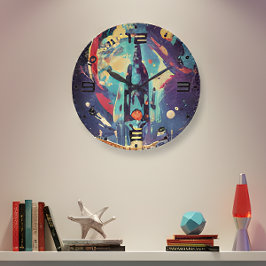 Reloj de pared de nave espacial retro vibrante