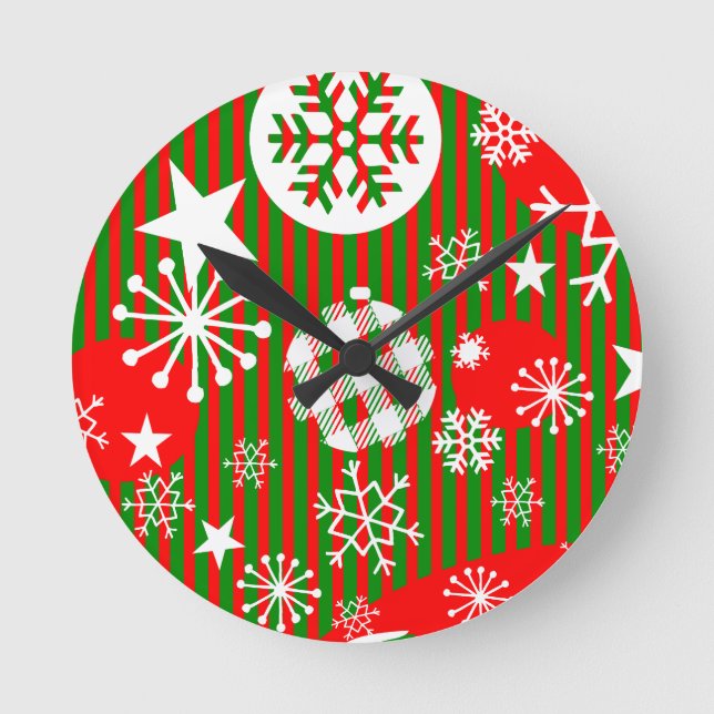 Reloj de pared de Navidad Alegría al mundo Rojo y  (Anverso)