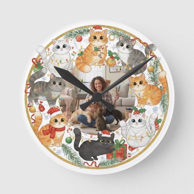 Reloj de pared de Navidad con foto de mascota pers (Anverso)