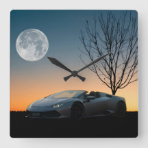Reloj de pared de noche de luna moderna | Coche de