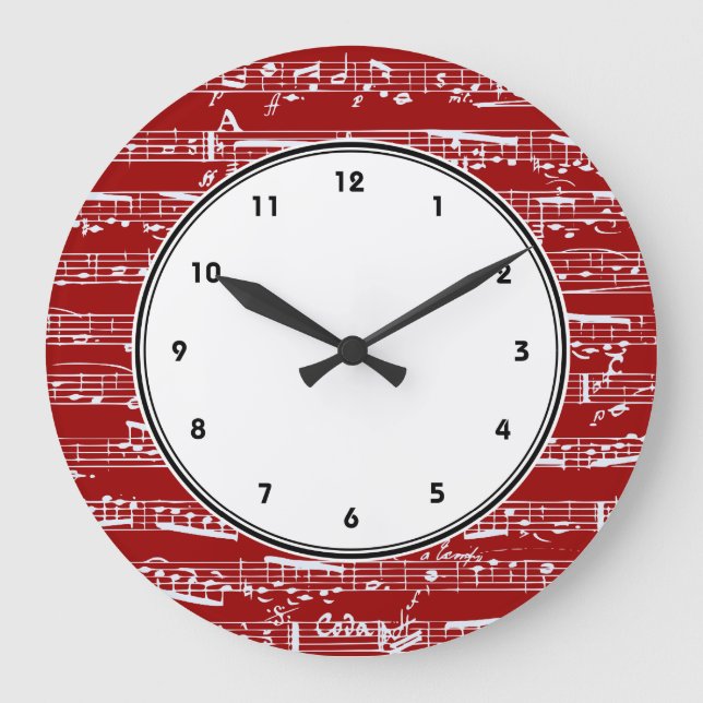 Reloj de pared de notas musicales rojas con número (Anverso)