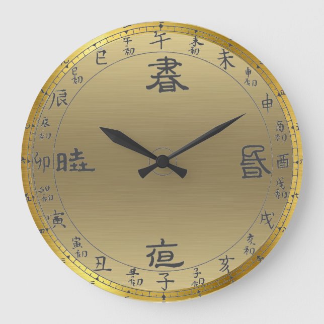 reloj de pared de números asiáticos dorados (Anverso)