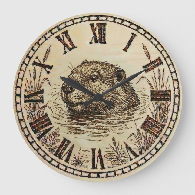 Reloj de pared de nutria - Decoración serena de la (Anverso)