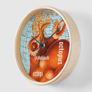 Reloj de pared de octopus de mapa antiguo
