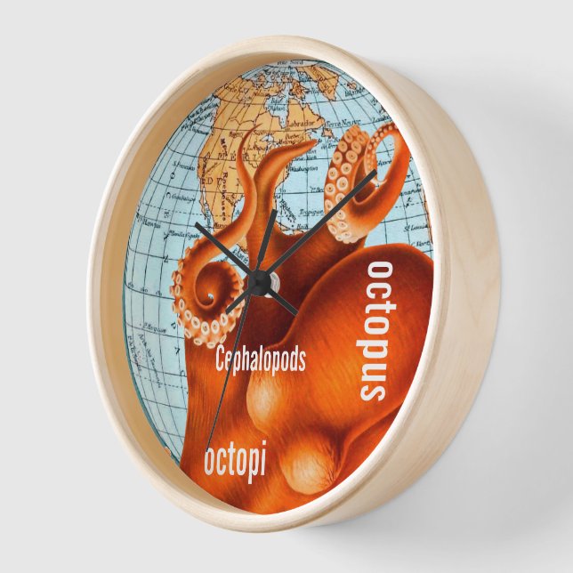 Reloj de pared de octopus de mapa antiguo (Ángulo)