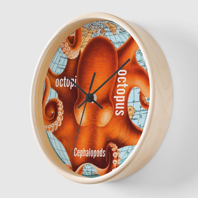 Reloj de pared de octopus de mapa antiguo (Ángulo)