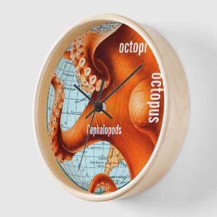 Reloj de pared de octopus de mapa antiguo