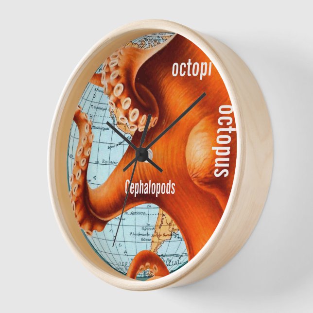 Reloj de pared de octopus de mapa antiguo (Ángulo)