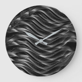 Reloj de pared de onda abstracta negra moderna | M