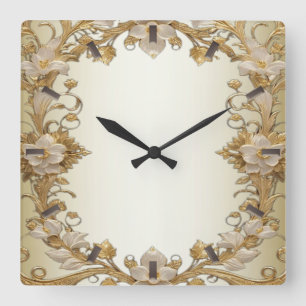 Reloj de pared de oro decorativo con flores blanca
